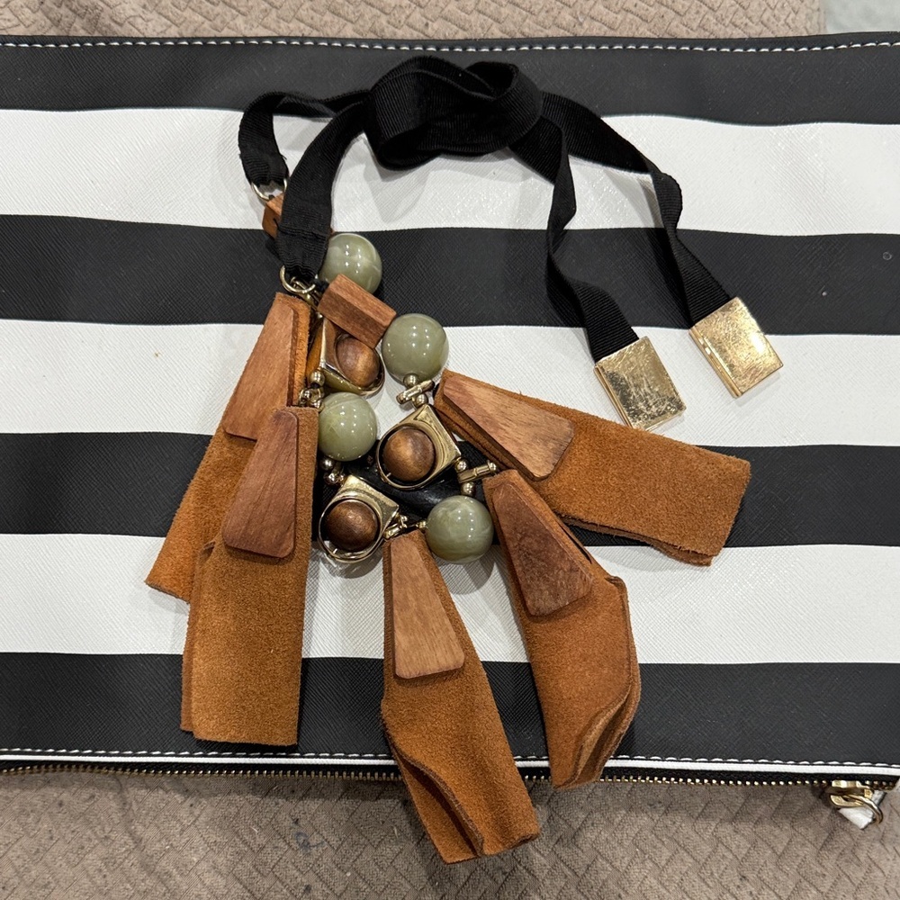 Zara Brown Suede Tassel Charm with Olive Beads